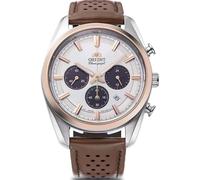 Orient Stretto Solar Chronograph 40mm White Dial Brown Leather Strap