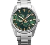 Orient Stretto Sun & Moon RA-AK0314E30B41.5mm Automatic Mechanical Men’s Watch - Green Dial, Stainless Steel Case & Bracelet, Sapphire Crystal, Exhibition Caseback & Date Display