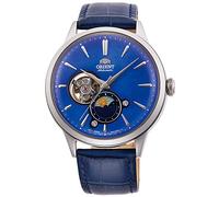 Orient Sun & Moon Watch Men's Automatic Hand Winding Elegant Steel or Leather Wrist Watch with Day and Night Function, Blue, Bracelet