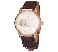 Orient Sun & Moon Watch Men's Automatic Hand Winding Elegant Steel or Leather Wrist Watch with Day and Night Function, Coppery Romans, Classic