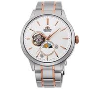 Orient Sun & Moon Watch Men's Automatic Hand Winding Elegant Steel or Leather Wrist Watch with Day and Night Function, Two-Tone, Bracelet