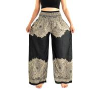 Orient Trail Open Ankle Wide Leg Harem Pants with Pocket -Yoga Flowy Pants for Women US Size 0-22, Black Lotus, XL