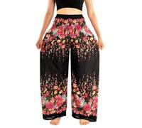 Orient Trail Open Ankle Wide Leg Harem Pants with Pocket -Yoga Flowy Pants for Women US Size 0-22, Black Rose, M