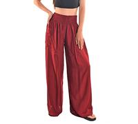 Orient Trail Open Ankle Wide Leg Harem Pants with Pocket -Yoga Flowy Pants for Women US Size 0-22, Solid Maroon, M
