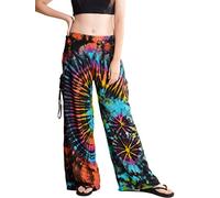 Orient Trail Women's Bohemian Yoga Wide Leg Palazzo Tie Dye Pants Large Rainbow Black