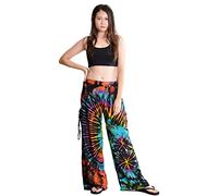 Orient Trail Women's Bohemian Yoga Wide Leg Palazzo Tie Dye Pants Medium Rainbow Black