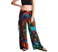 Orient Trail Women's Cold Dyed Wide Leg Palazzo Yoga Tie Dye Pants, Rainbow Black, XXL