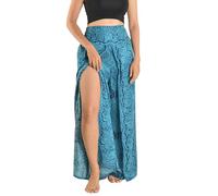 Orient Trail Womens Palazzo Slit Leg Wide Leg Wrap Pants Casual Beach Boho Hippie Bohemian Pilates Flowy Pants Sizes 2-18, Yantra Teal, XL