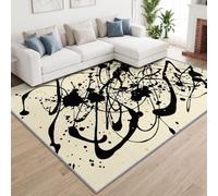 Oriental Abstract Brush Strokes Non-Slip Area Rug 100 x 160 cm Carpet | Ink Splatter Cursive Lines Washable Rug Low-Pile Carpet for Office Kitchen Bedroom Dining Room