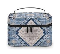 Oriental Antique Blue Kilim Rug Portable Large Capacity Portable Makeup Bag with Zipper