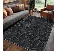 Oriental Black Small Mats and Rugs, Grey Rose Leaf Flowers Rug for Bedroom Non Slip Low Pile Washable, Oriental Black Decor Area Rug Home Accessories Carpet, 60 x 110 cm, j1d2446