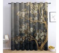 Oriental Blackout Curtains for Bedroom Living Room, Cherry Blossom Curtains 52 x 62, Thermal Insulated Eyelet Window Treatments 62 Drop, 2 Panels Drapes, Home Decor