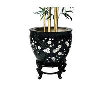 Oriental Blossom Plant Pot Fishbowl with Stand, Hand Painted Urn Planter Chinese Furniture