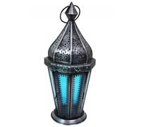 Oriental Blue Metal Lantern Windlight 29cm Garden Table Decor