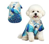 oriental blue peacock Breathable Hawaiian Dog Shirt Summer Button Up Top for Small Medium Dogs S
