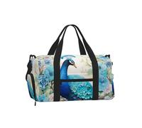 Oriental Blue Peacock Duffel Bag with Shoe Compartment - Lightweight Water-Resistant Holdall Gym Bag with Built-in Wet and Dry Separation Pouch