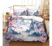 Oriental Cherry Bedding Set Duvet Cover Set 3D Print Ink And Wash Comforter Cover 3 Pieces For Kids Teens Boys Quilt Cover with Zipper Closure Soft Microfiber with Pillowcases King（220x240cm）