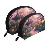 Oriental Cherry Blossom Garden Printed Makeup Bags 2-Piece Portable Shell Travel Toiletry Bag