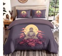 Oriental Classic Sacred Duvet Cover Set Soft Breathable Buddha Statue Lotus Flower Bedding Set Super Soft With Pillowcases Durable & Easy Care Kids & Teens Bedroom Decor