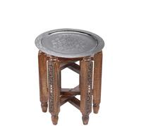 Oriental Coffee Table Halab Brown Mehdia Silver 40Cm