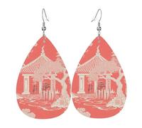 Oriental Coral Chinoiserie Toile Traditional Chinese Design Earrings Fun Leather Earring Printed Hanging For Beach Mother'S Day
