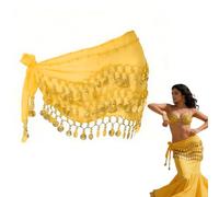 Oriental Dance Women's Belt Hip Scarves Belly Dance Scarf Gold Sequins Scarf Chiffon Costume for Stage Birthday Party 1 Piece, Yellow, One Size
