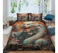Oriental Dragon 3D Printed Mythical Creature Comforter Covers Quilt Cover for Boys Girls Duvet Cover with Pillow Cases Bedding Set Soft Microfiber with Zipper Closure 3 Pieces Double(200x200cm)