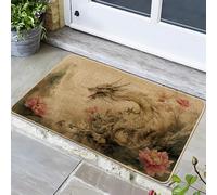 Oriental Dragon Doormat, Beige Floral Dragon Carpet for Outdoor & Indoor Entryway Asian Decor, Rubber Waterproof Non-Slip Dust Absorbent Front Mat, Easy Clean 29x17 Inch