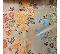 Oriental Dragon & Floral Chinese Brocade Fabric - Premium Poly-Silk Satin | Embroidered Material for Dressmaking, Crafts & Upholstery | 36" (100cm) Wide | 1 Meter Pre-Cut (Gold Floral)
