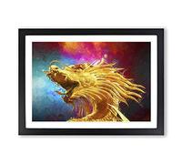 Oriental Dragon Framed Print | A2 Black Framed Wall Art | Ready to Hang | Modern Nature Picture | Living Room Bedroom Lounge Office