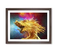 Oriental Dragon Modern Art Framed Wall Art Print, Ready to Hang Picture for Living Room Bedroom Home Office Décor, Walnut A4 (34 x 25 cm)
