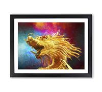 Oriental Dragon Modern Art Framed Wall Art Print, Ready to Hang Picture for Living Room Bedroom Home Office Décor, Black A4 (34 x 25 cm)