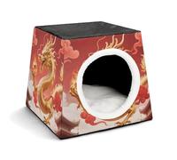 Oriental Dragon Orb Cat Bed for Indoor Cats - Foldable Cat & Dog House with Removable Cozy Cushion, Waterproof Oxford Washable Pet House for Small Pets 13.8" X 13.8" X 11.8"