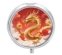 Oriental Dragon Orb Pill Box 3-Compartment Travel Pill Organizer Portable Round Medicine Case with Mirror Design for Vitamins, Jewelry & Essentials Durable Pocket Pillbox for Purse, Camping