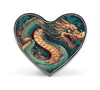 Oriental Dragon Pattern Button Pin Heart Shape Metal Lapel Pins Badges Personalized Pinback Button Badges Novelty Funny Enamel Pins Fashion Cute Heart Brooch Pin for Backpacks Jackets Bags
