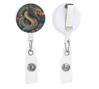 Oriental Dragon Pattern Retractable Badge Holder, Badge Reel with Clip 27.6 Inch Retractable Cord,ID Badge Holder Reel for Nurse,Volunteer,Teacher,Office Workers