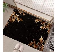 Oriental elegance Door Mat 60x90cm - black Black Gold Bamboo Leaves Machine Washable Mat Super Soft Non Slip Doormat Indoor Outdoor Water Absorbent Floor Mats Duty Entrance Rug
