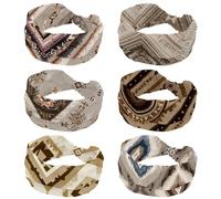 Oriental Ethnic Pattern Headbands for Women Girls, 6 Piece Fashion Headband, Criss Twisted Hair Band, Wide Head Wrap, Hair Accessories