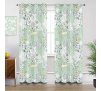 Oriental Eyelet Curtains - Crane Flower Floral Asian Blackout Curtains for Living Room Bedroom, Thermal Insulated Soundproof Short Curtain, W66 X D54, 2 Panels Drapes Room Decorations