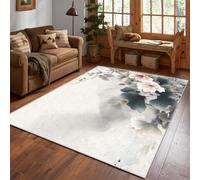 Oriental Floral Rug, Watercolor Flower Area Rug 240x240cm, Machine Washable Rug for Living Room, Bedroom, Non Slip Soft Carpet, Asian Style Home Decor & Gifts D#1168