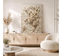 Oriental Flower Tree Relief Wall Art Print,Luxury Plant Architecture Modern Artwork,Beige Brown Unframed Canvas Poster Print,Art Pictures For Home Walls,Bedroom,Living Room Decor 80X120Cm (31X47In)