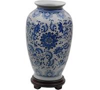 Oriental Furniture 35.5cm Floral Blue White Porcelain Vase Tung Chi