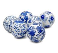 ORIENTAL Furniture Red Lantern 3" Blue & White Decorative Porcelain Ball Set
