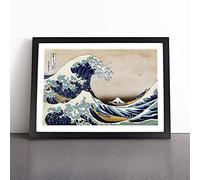 Oriental Hokusai Under the Great Wave of off Kanagawa Framed Wall Art Picture Print - Canvas Painting - Modern Home Décor Poster - Ready to Hang for Living Room Bedroom Kitchen - Black A4 (27 x 36 cm)