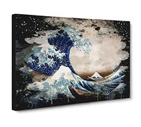 Oriental Hokusai Under the Great Wave of off Kanagawa Modern CB Canvas Print | Gallery Wrapped 30mm Frame Wall Art | 20x14 inches | Ready to Hang | Asian Seascape Picture | Living Room Lounge Office