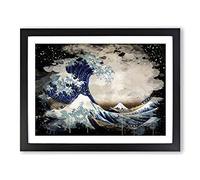 Oriental Hokusai Under the Great Wave of off Kanagawa Modern CB Framed Print | A4 Black Framed Wall Art | Ready to Hang | Asian Nautical Picture | Living Room Bedroom Lounge Office