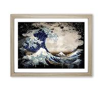 Oriental Hokusai Under the Great Wave of off Kanagawa Modern CB Framed Wall Art Print, Ready to Hang Picture for Living Room Bedroom Home Office Décor, Oak A3 (46 x 34 cm)