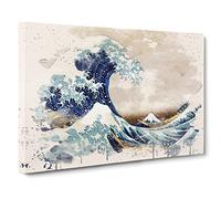 Oriental Hokusai Under the Great Wave of off Kanagawa Modern FC Canvas Wall Art Print Ready to Hang, Framed Picture for Living Room Bedroom Home Office Décor, 30x20 Inch (76x50 cm)