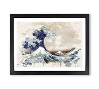 Oriental Hokusai Under the Great Wave of off Kanagawa Modern FC Framed Wall Art Print, Ready to Hang Picture for Living Room Bedroom Home Office Décor, Black A3 (46 x 34 cm)