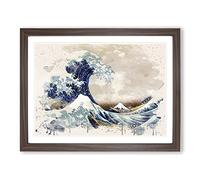 Oriental Hokusai Under the Great Wave of off Kanagawa Modern FC Framed Wall Art Print, Ready to Hang Picture for Living Room Bedroom Home Office Décor, Walnut A3 (46 x 34 cm)
